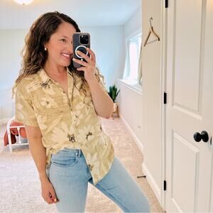 Vintage Liz Claiborne Neutral Floral Silk Blouse Large